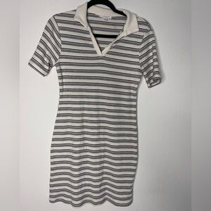 Women grey stripped polo collared dress